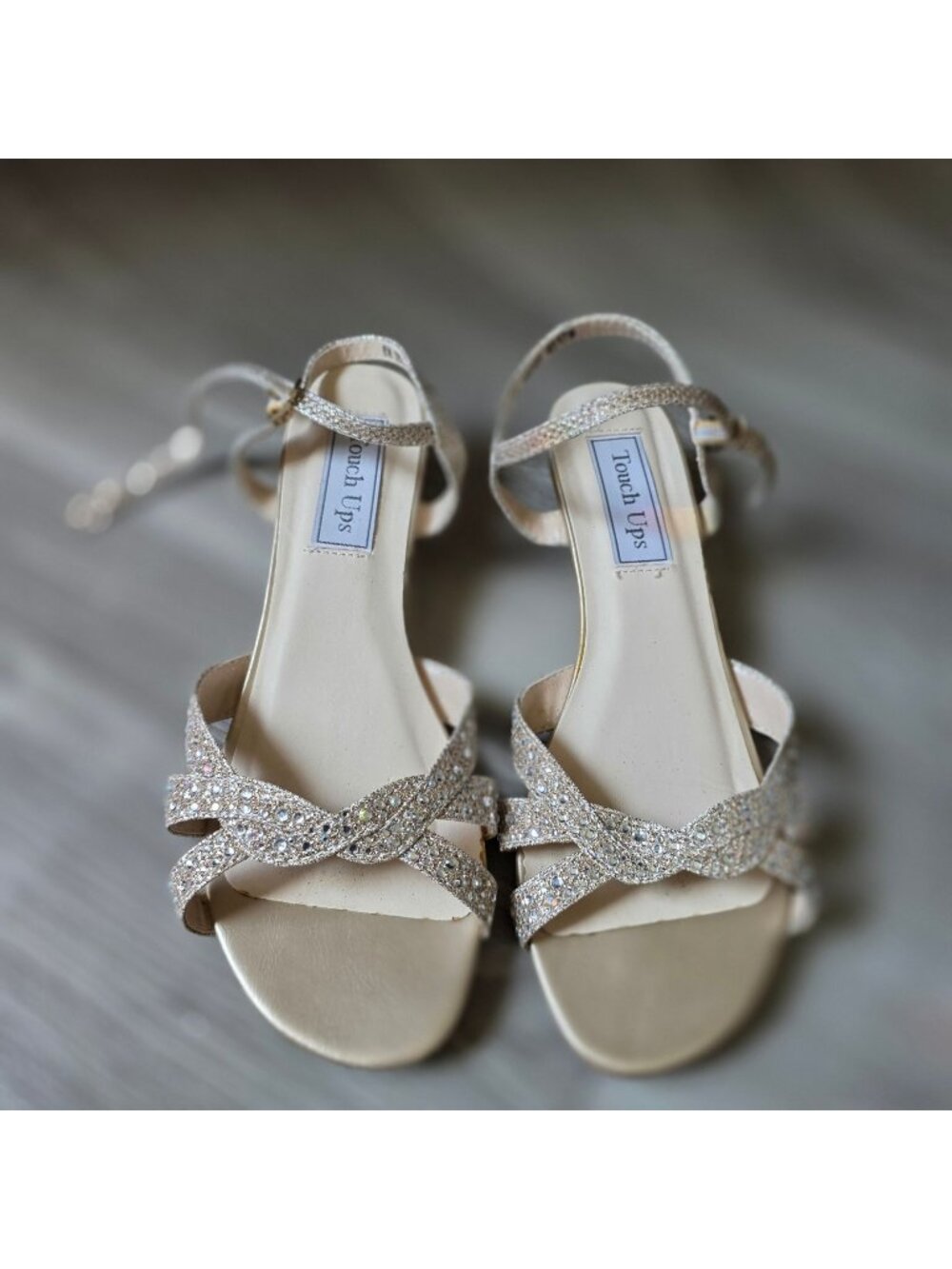 Touch Ups Womens Rhinestone Strappy Low Wedge Sandals 6m Wedding Bridal Prom